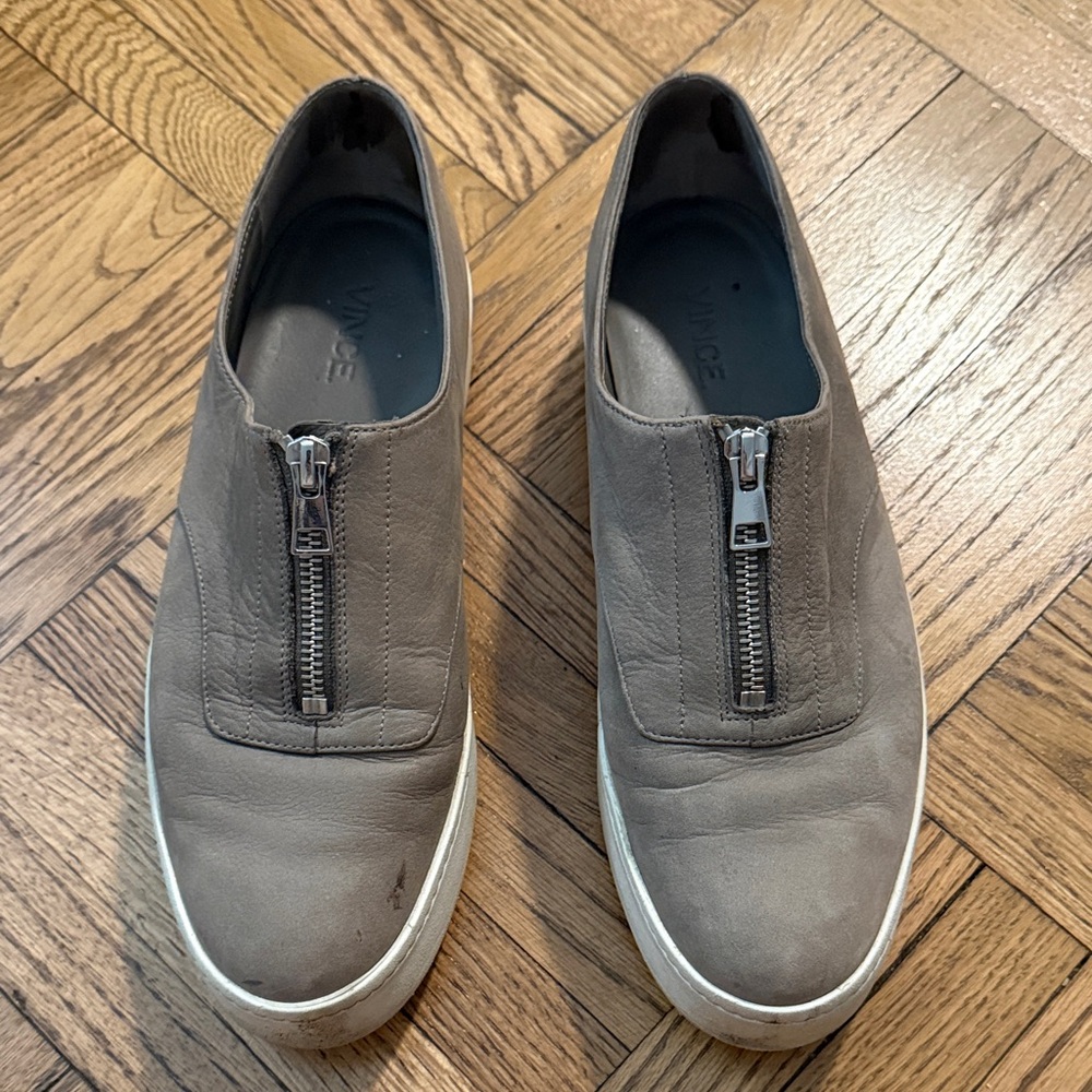 Vince Gray Slip-On Loafers with Zipper